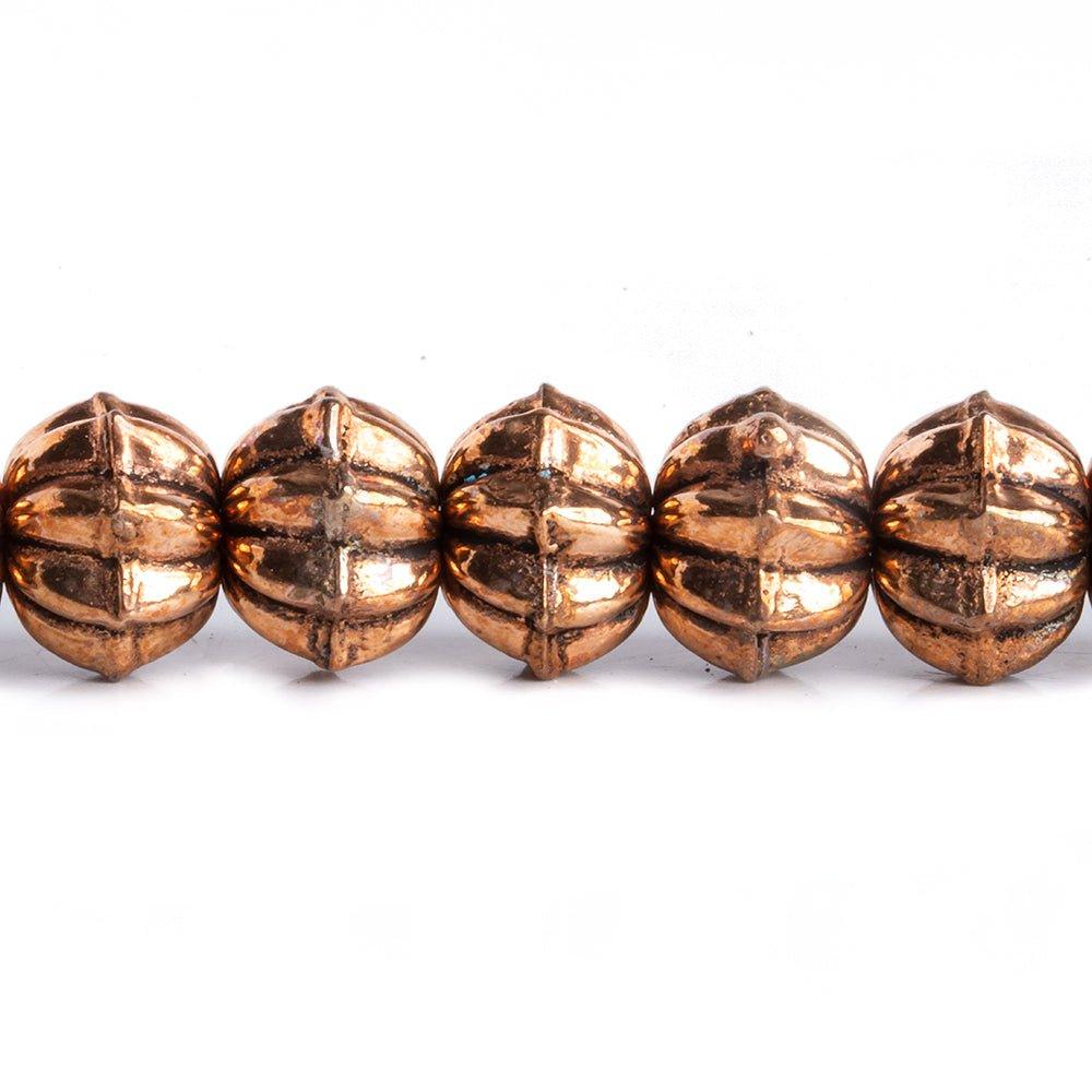 Copper Corrugated Flower Design Round Beads 8 inch 29 pieces - The Bead Traders