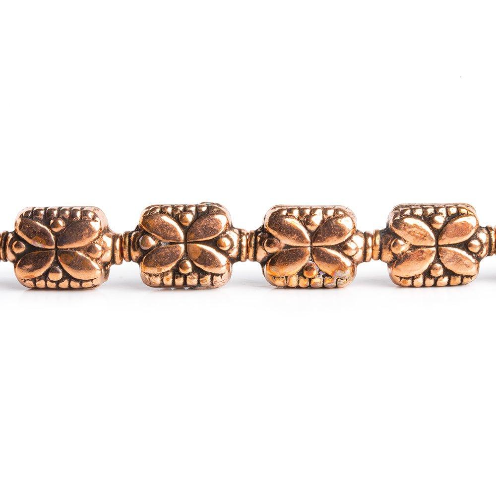 Copper Rectangle with Flower Design Beads 8 inch 14 pieces - The Bead Traders