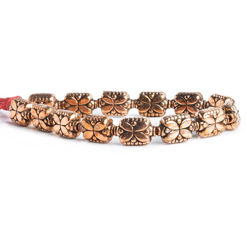 Copper Rectangle with Flower Design Beads 8 inch 14 pieces - The Bead Traders