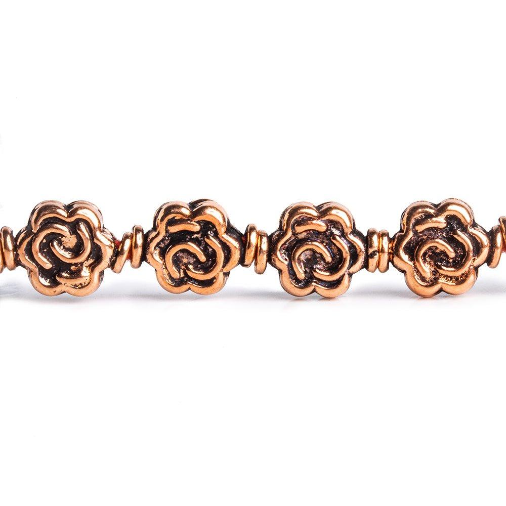 Copper with Rose Design Beads 8 inch 18 pieces - The Bead Traders