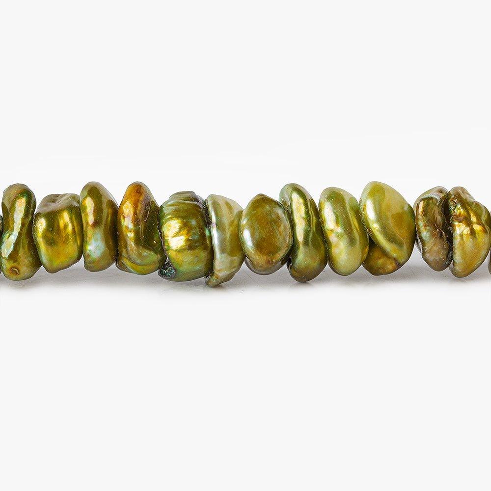 Coppery Green Center Drilled Keshi Freshwater Pearls 15 inch 75 pieces - The Bead Traders