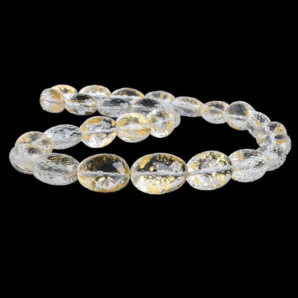 Crystal Quartz with Gold Leaf Faceted Oval Beads 16 inch 27 pieces - The Bead Traders