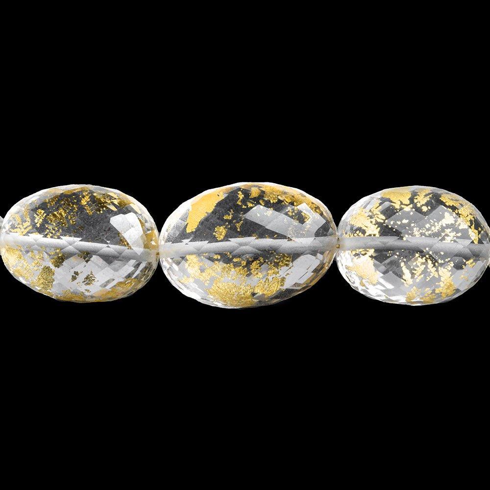 Crystal Quartz with Gold Leaf Faceted Oval Beads 16 inch 27 pieces - The Bead Traders