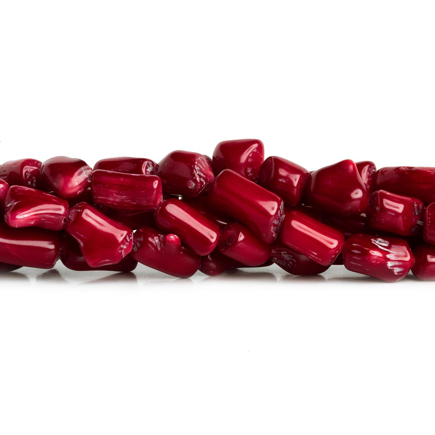 Dark Red Bamboo Coral Tubes 16 inch 32 beads - The Bead Traders