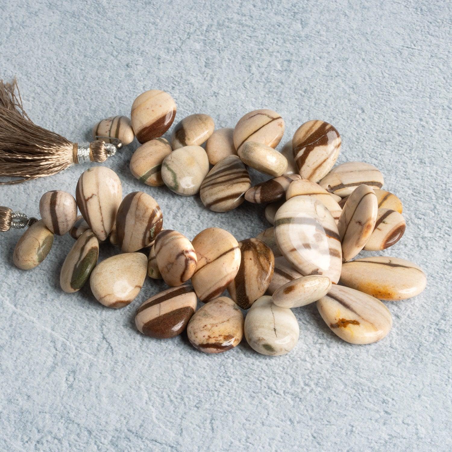 Desert Khaki Jasper Pear Beads 6 inch 38 beads - The Bead Traders