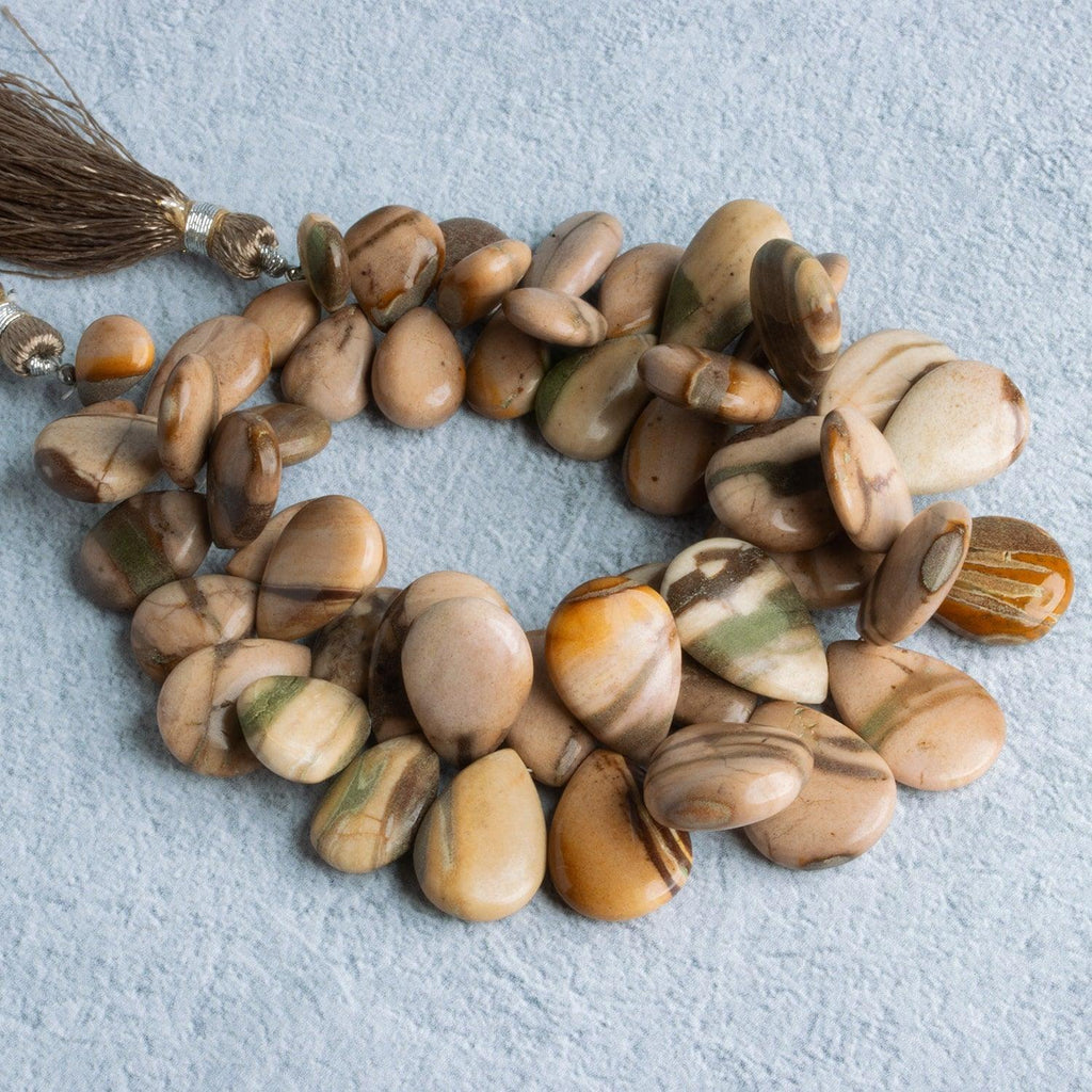 Desert Khaki Jasper Pear Beads 7 inch 43 beads - The Bead Traders