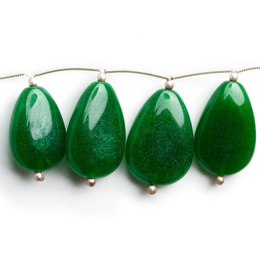 Forest Green Chalcedony Plain Pear Beads 7 inch 9 pieces - The Bead Traders