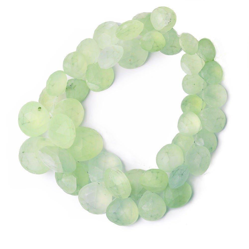 Frosted Prehnite Faceted Hearts 7.5 inch 43 pieces - The Bead Traders