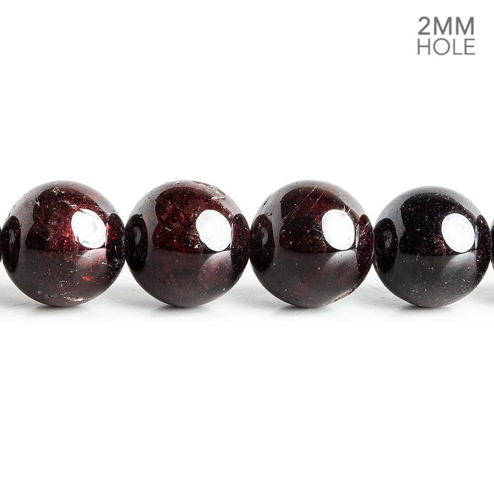 Garnet plain round large hole beads 16 inch 38 pieces 11mm - The Bead Traders