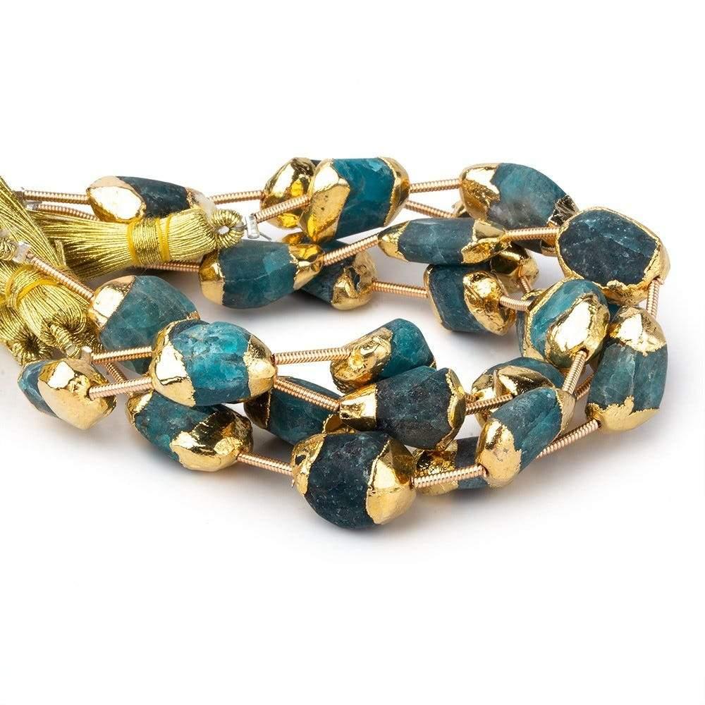 Gold Leaf Matte Neon Apatite plain nuggets 6 inch 7 beads 12x10-14x10mm - The Bead Traders