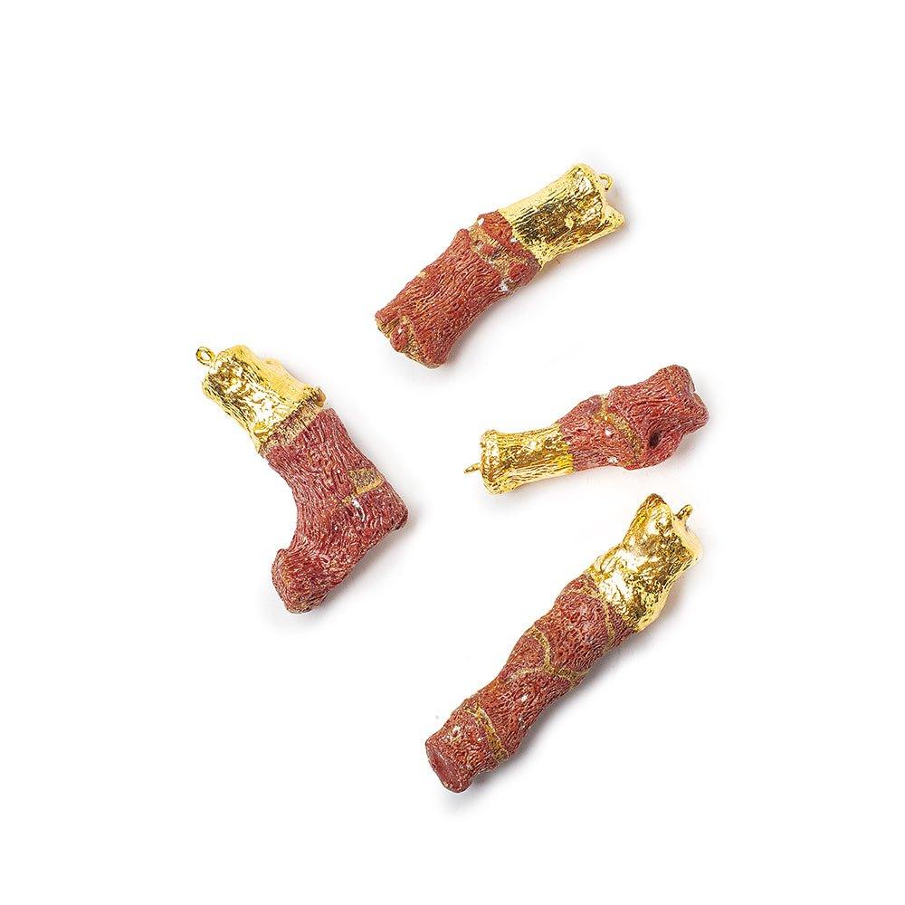 Gold Leaf Red Branch Coral Focal Pendant 1 piece - The Bead Traders