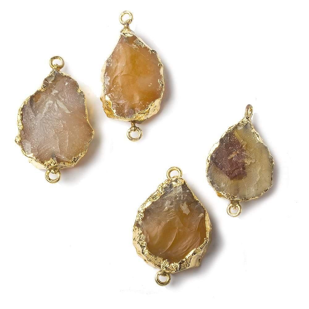Gold leaf Yellow Agate Hammer Faceted Connector Set of 2 - The Bead Traders