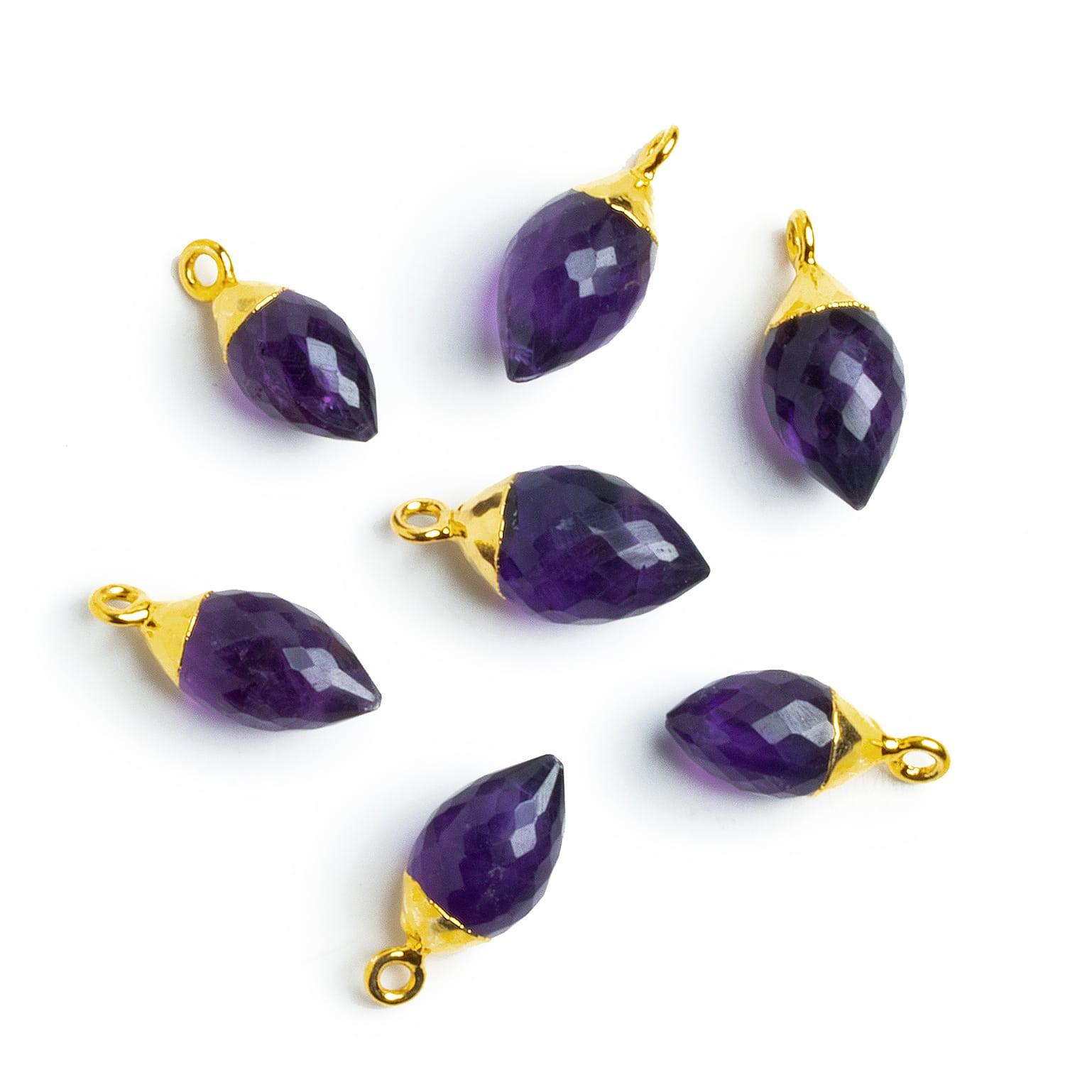 Gold Leafed Amethyst Barrel Marquise Pendant 1 Piece - The Bead Traders