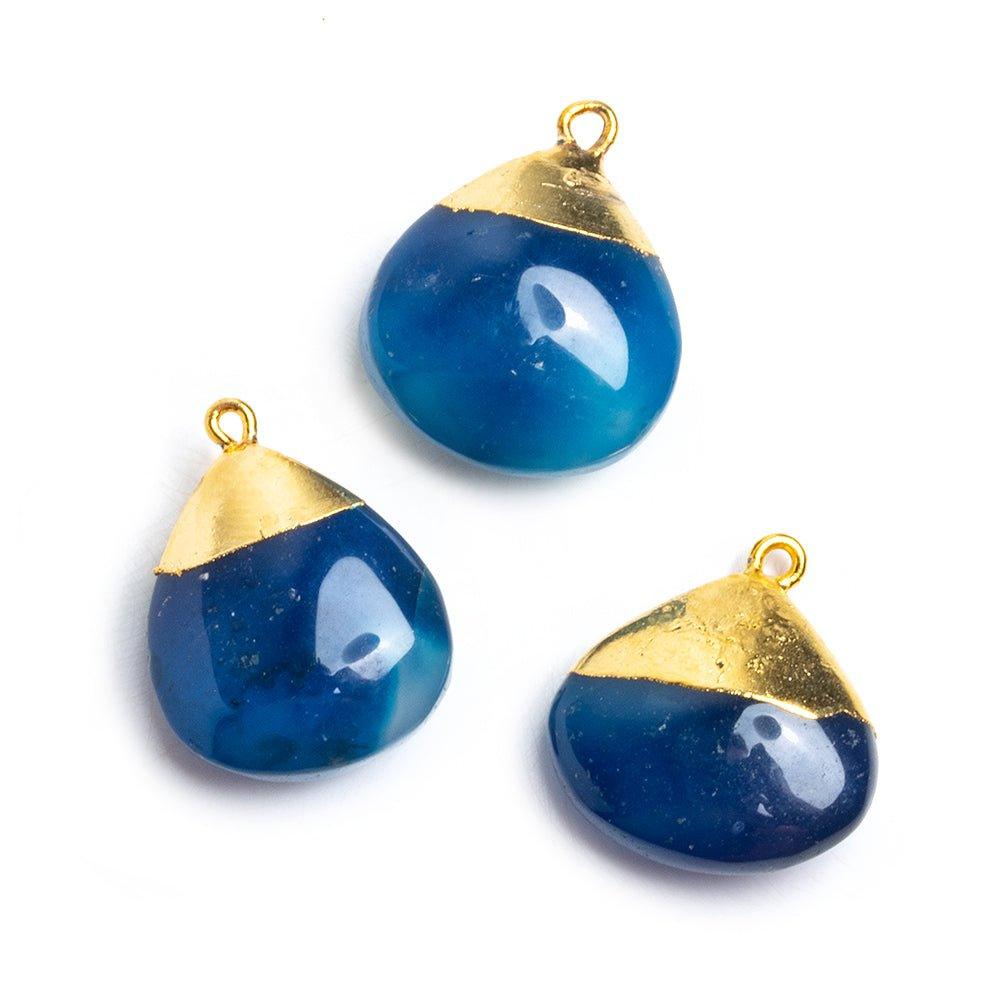 Gold Leafed Blue Chalcedony Plain Heart Pendant 1 Piece - The Bead Traders
