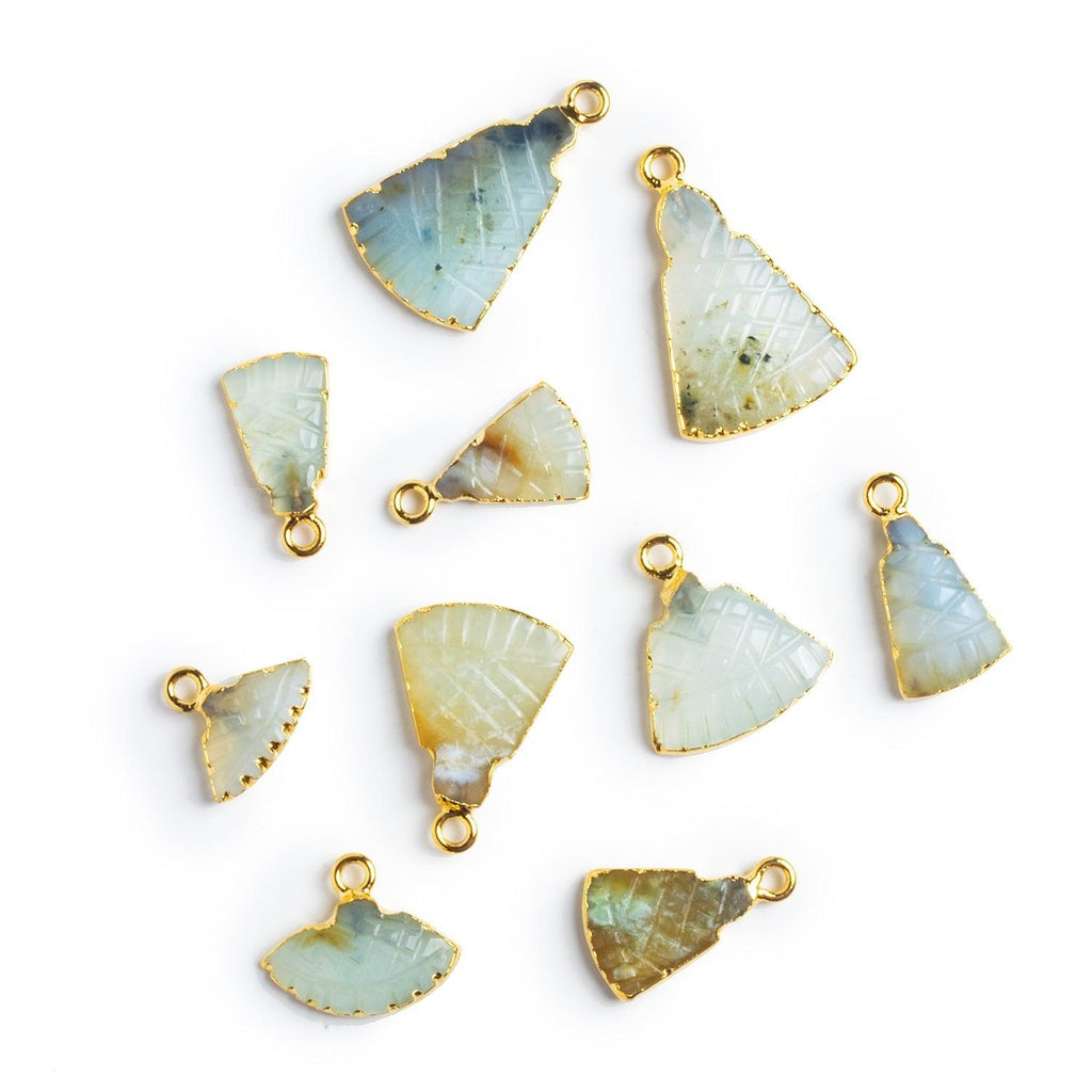 Gold Leafed Blue Peruvian Opal Carved Pendants - Lot of 10 - The Bead Traders