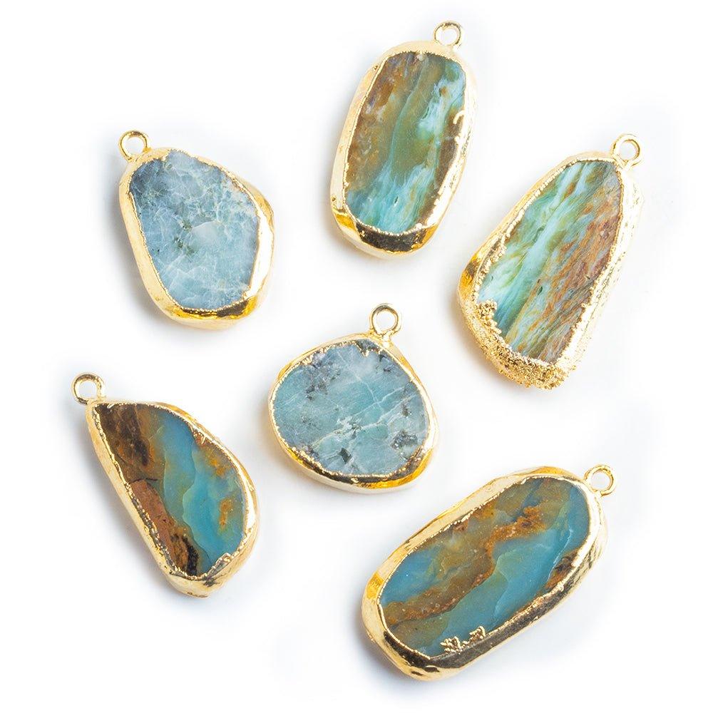 Gold Leafed Blue Peruvian Opal Freeshape Pendant - The Bead Traders