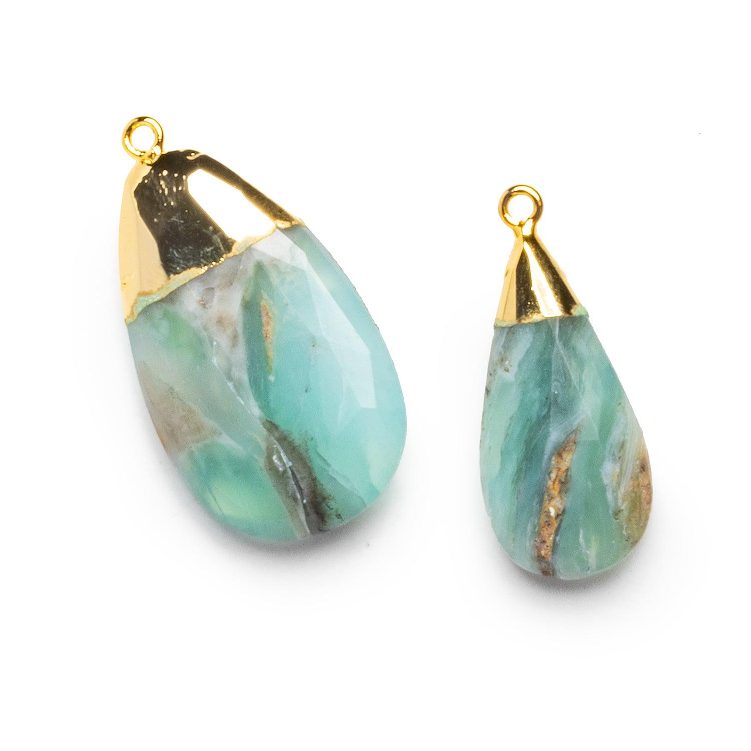 Gold Leafed Blue Peruvian Opal Pendants - Lot of 2 - The Bead Traders