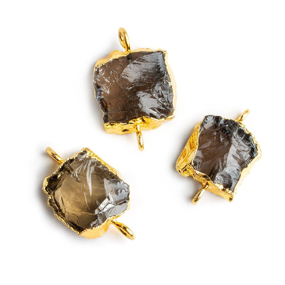 Gold Leafed Hammer Faceted Smoky Quartz Square Connector Bead 1 Piece - The Bead Traders