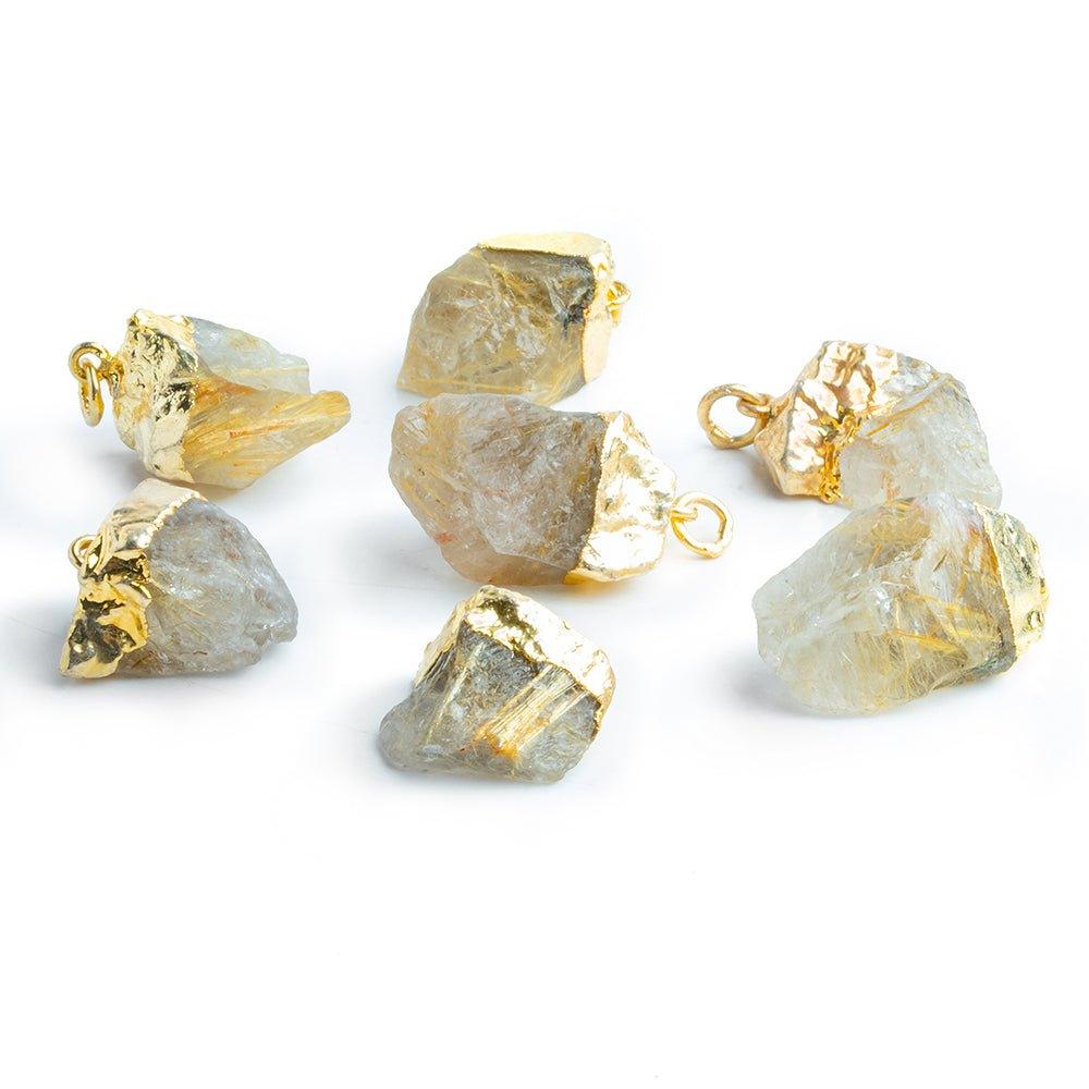 Gold Leafed Rutilated Quartz Natural Crystal Focal Pendant 1 Piece - The Bead Traders