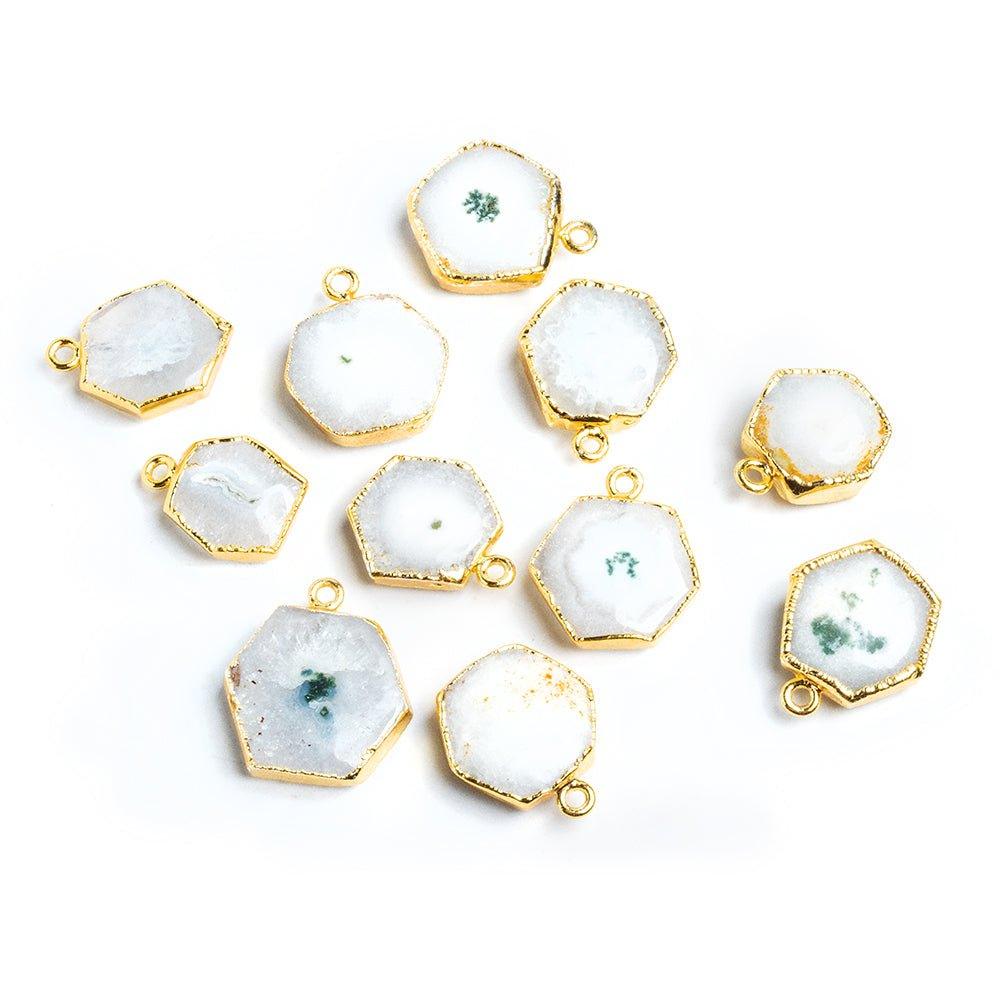 Gold Leafed Solar Quartz Hexagon Pendant 1 piece 21x21mm average size - The Bead Traders