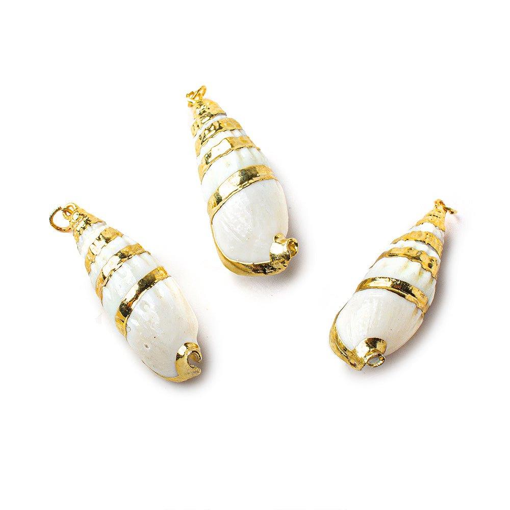Gold Leafed Spiral Beige Sea Shell Pendant 1 piece 42x13-37x13 size range - The Bead Traders