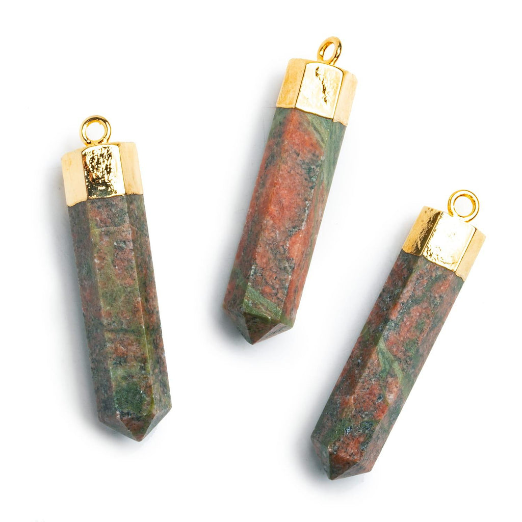 Gold Leafed Unakite Large Point Pendant 1 Piece - The Bead Traders