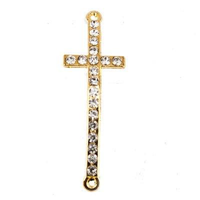 Gold-tone Cross Rhinestone East-West Connector Finding, 43x14mm, 1 piece - The Bead Traders