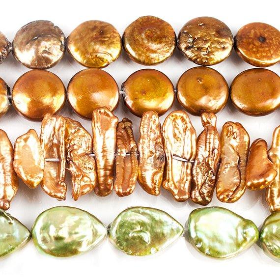 Golden and Green Multi Shape Freshwater Pearl Lot of 4 strands - The Bead Traders