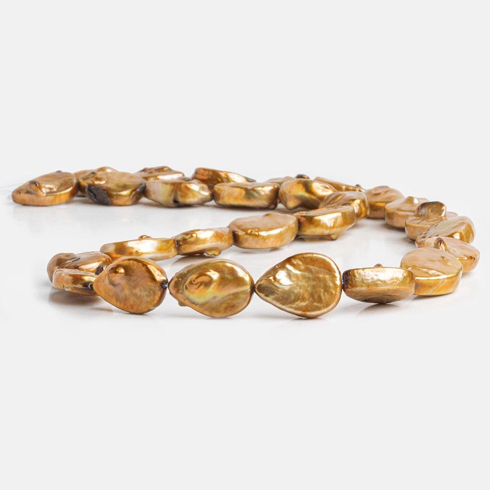 Golden Copper Freshwater Pearls Straight Drilled 14-15mm Pears - The Bead Traders
