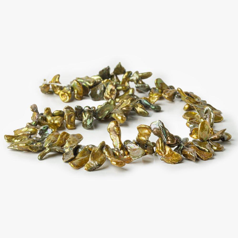 Golden Green Top Drilled Keshi Freshwater Pearls 15 inch 93 pieces - The Bead Traders