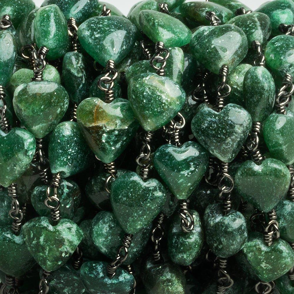 Green Aventurine Hearts Black Gold Chain 18 pieces - The Bead Traders
