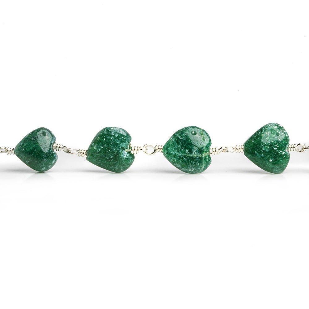 Green Aventurine Hearts Silver Plated Chain 20 pieces - The Bead Traders