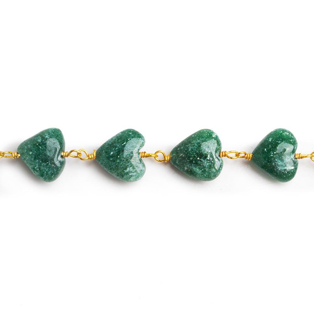 Green Aventurine Plain Hearts Gold Plated Chain 20 pieces - The Bead Traders