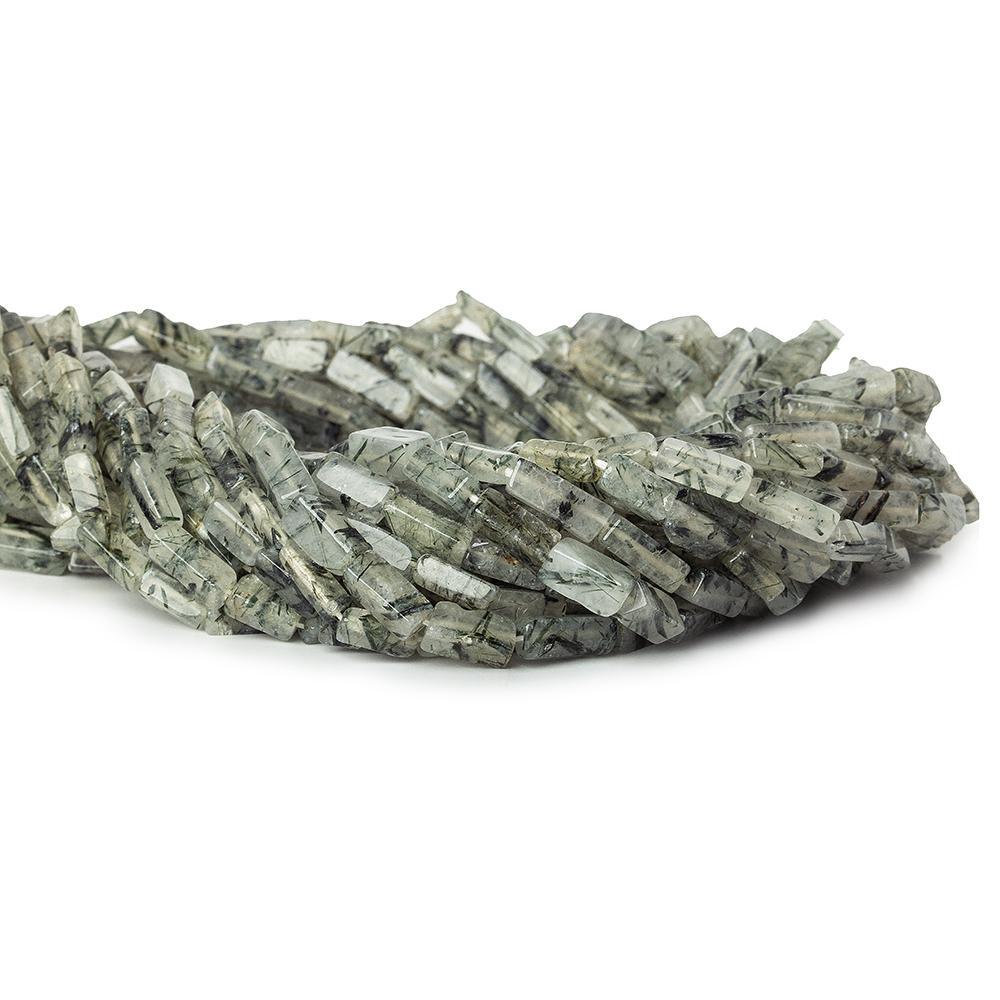 Green & Black Tourmalinated Quartz plain rectangle beads 14 inch 38 beads - The Bead Traders