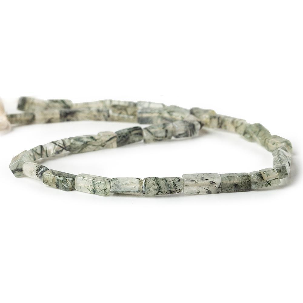 Green & Black Tourmalinated Quartz plain rectangle beads 14 inch 38 beads - The Bead Traders
