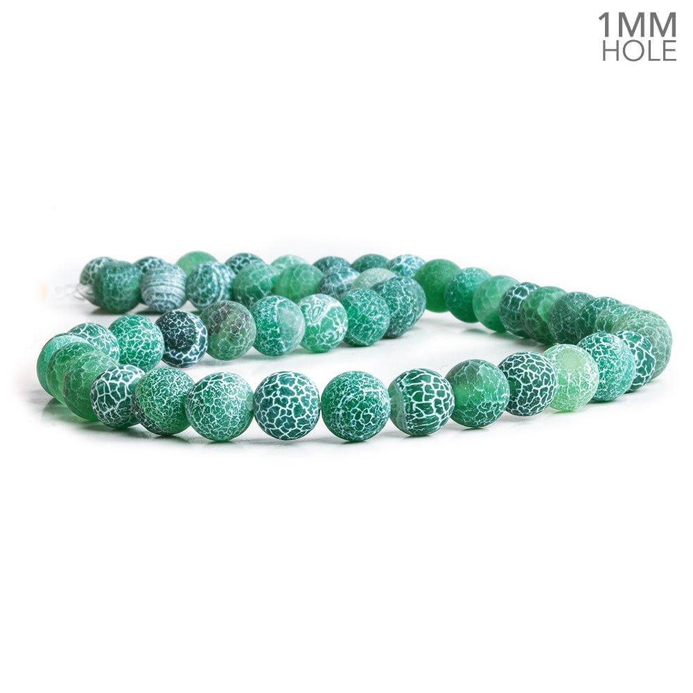 Green Matte Crackled Agate Plain Round Beads 14 inch 45 pieces - The Bead Traders