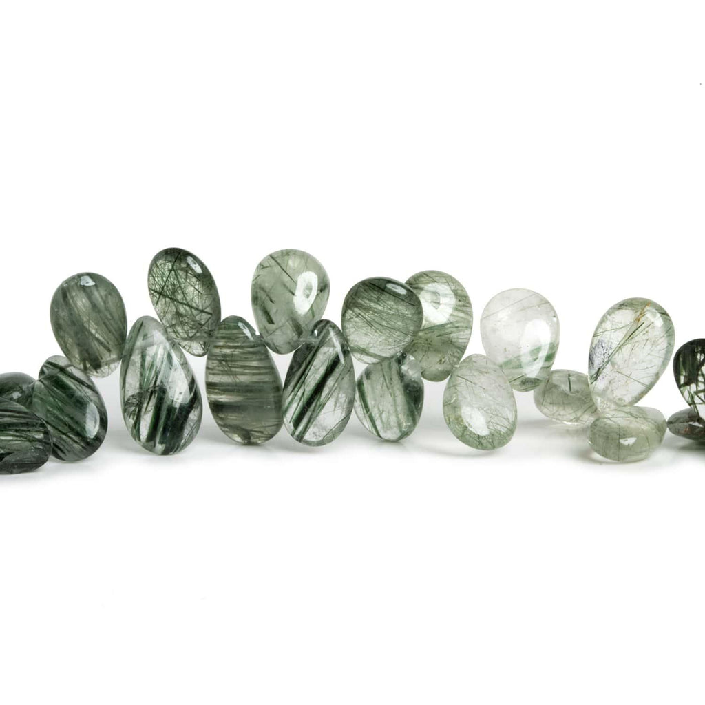 Green Tourmalinated Quartz Pears 8 inch 52 beads - The Bead Traders