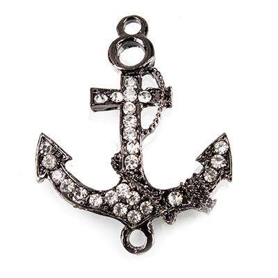 Gunmetal-tone Anchor Rhinestone Connector Pendant Finding, 37x28mm, 1 piece - The Bead Traders