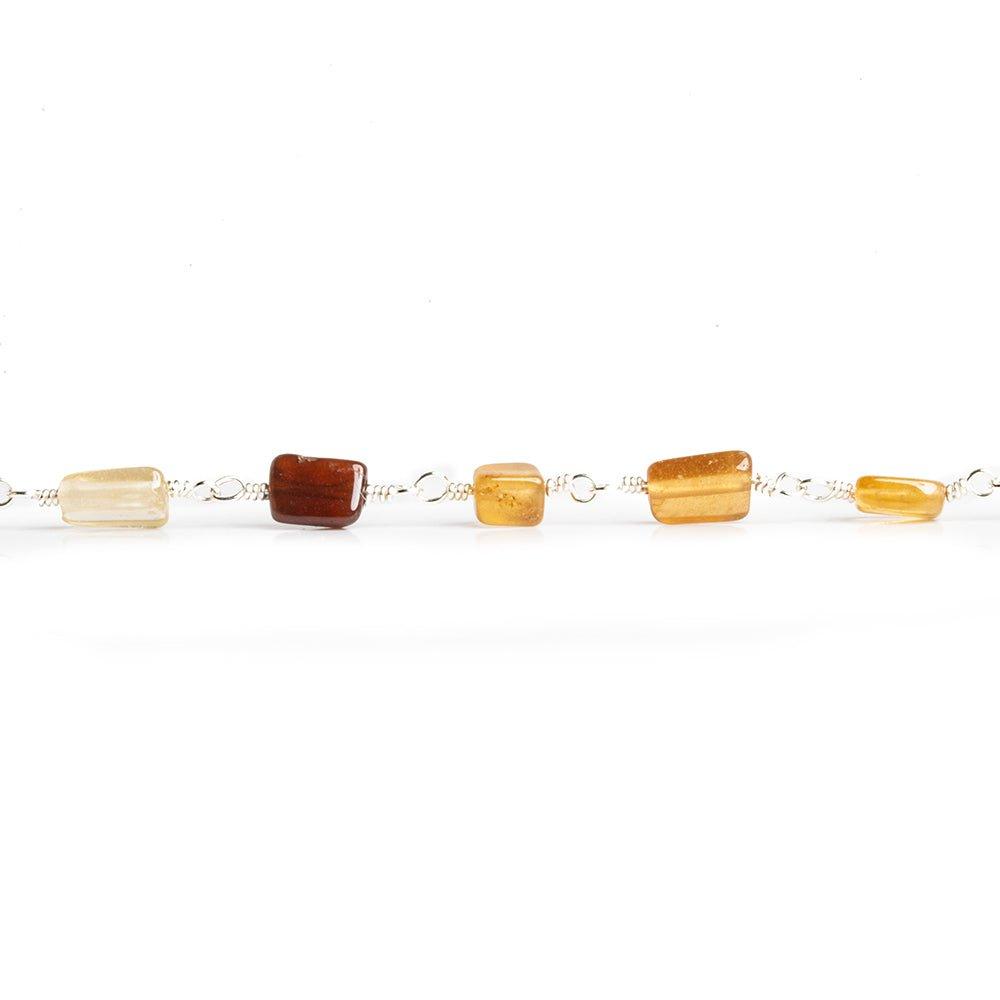 Hessonite Garnet Rectangles Silver Chain by the Foot 25 pieces - The Bead Traders