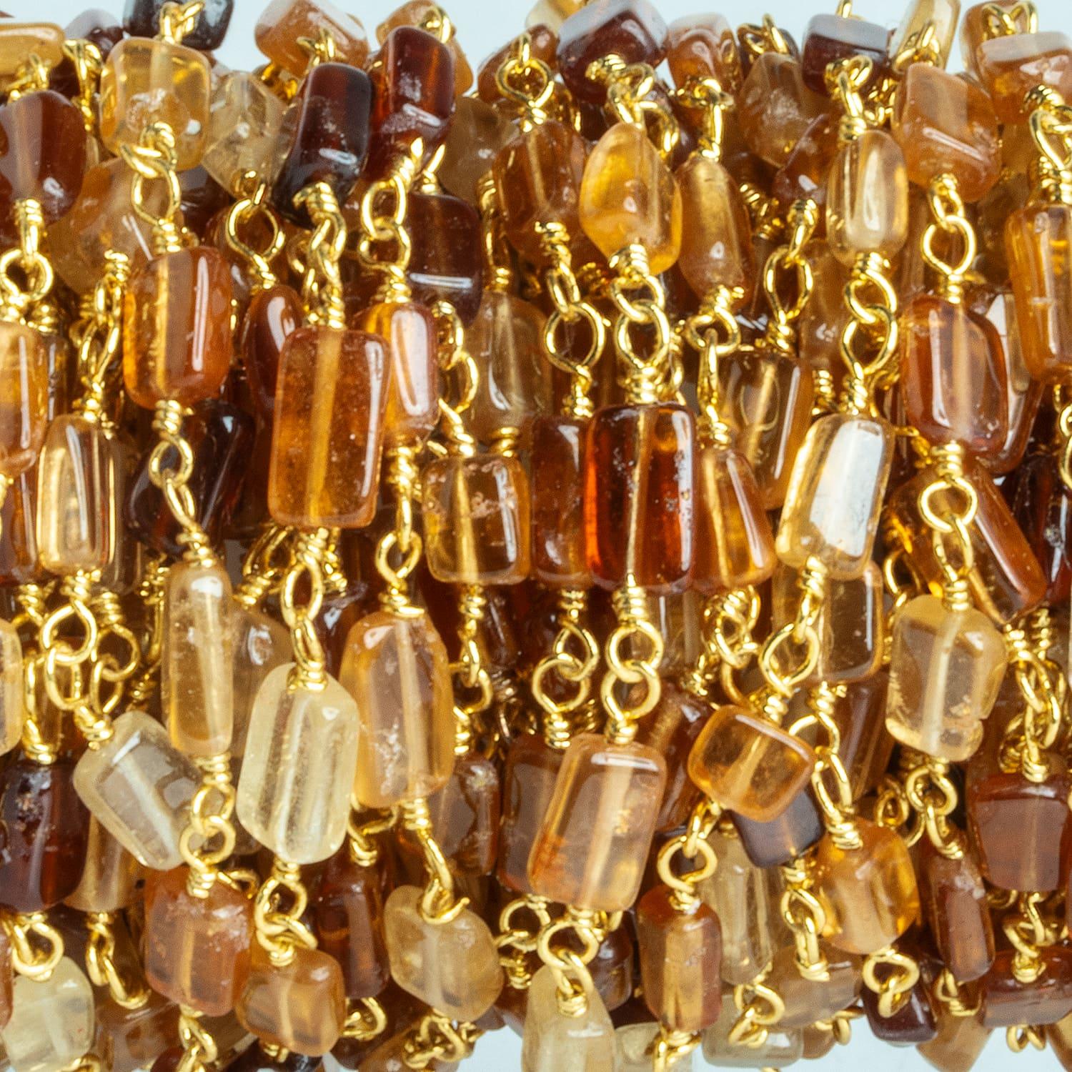 Hessonite Rectangle Gold Chain 30 pieces - The Bead Traders