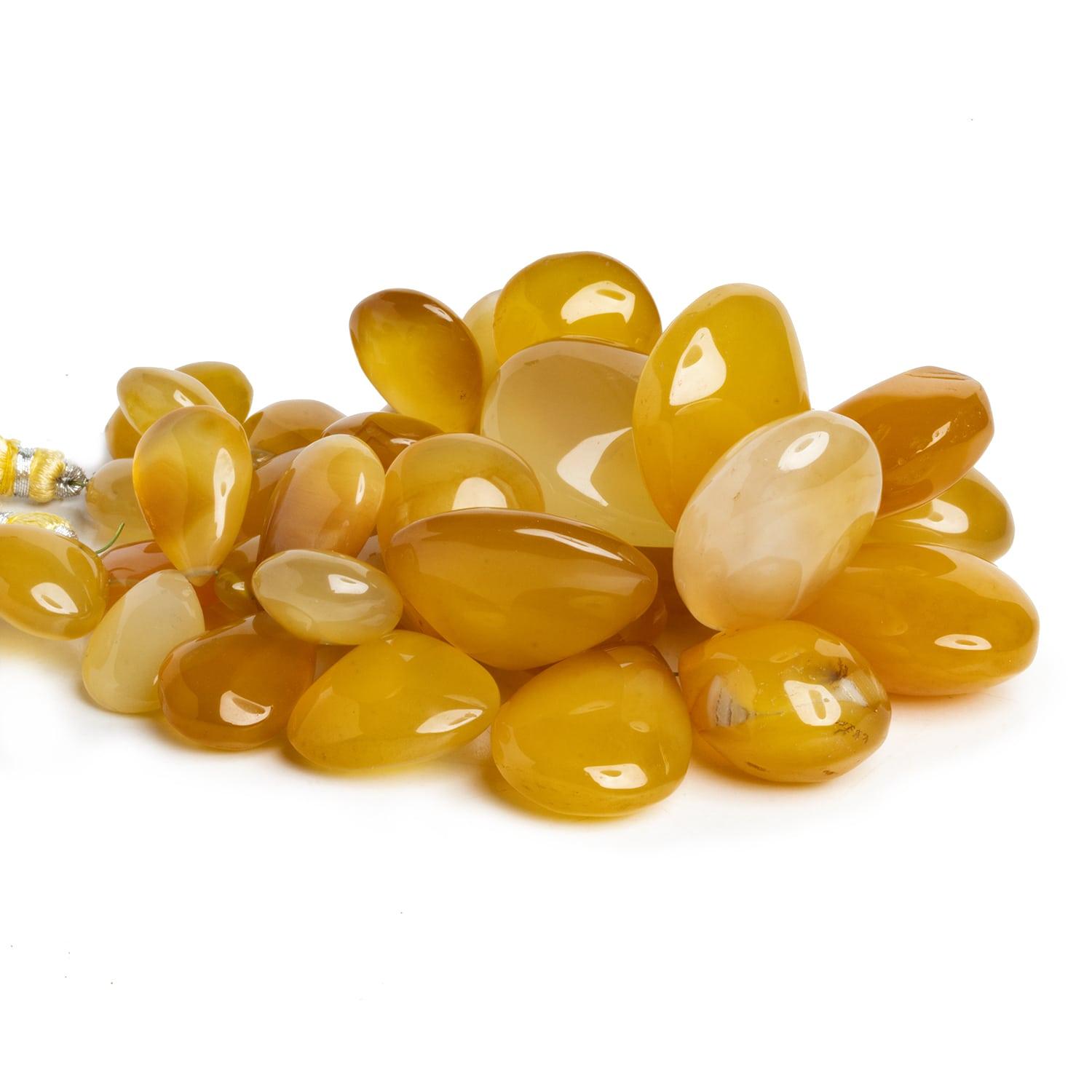 Honey Yellow Chalcedony Plain Pears & Hearts 7 inch 32 beads - The Bead Traders
