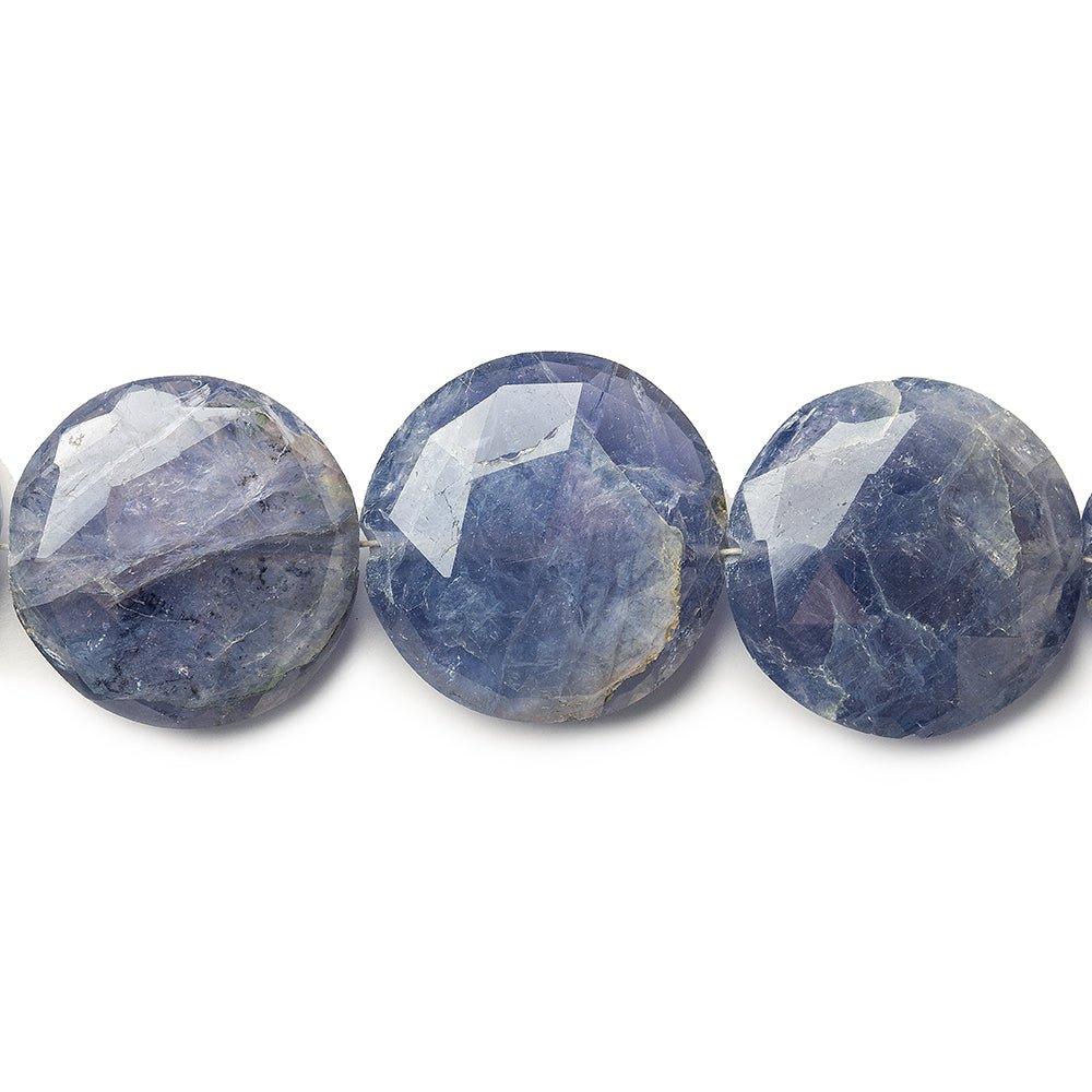 Iolite Side Drilled Faceted Coin Beads, 8" length, 13-19mm diameter, 12 pcs - The Bead Traders