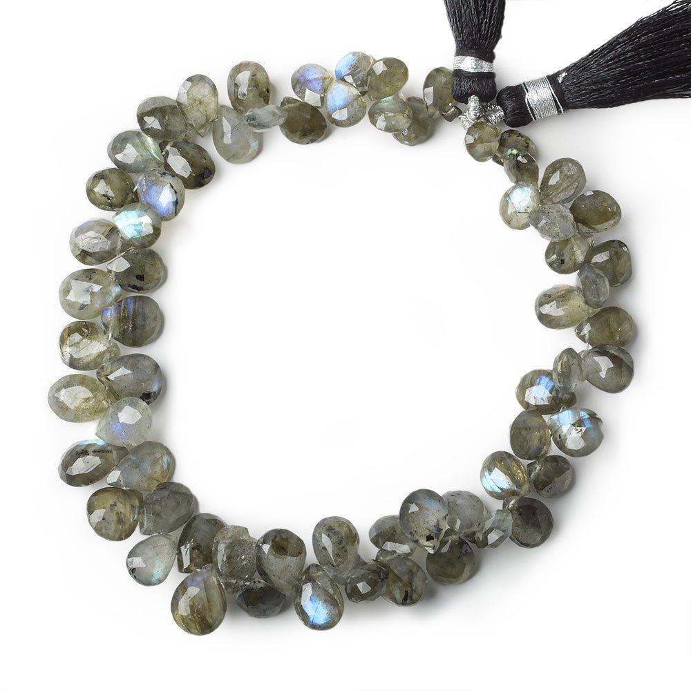 Labradorite Beads Faceted 7x5-12x8mm Pears, 8" length, 61 pcs - The Bead Traders