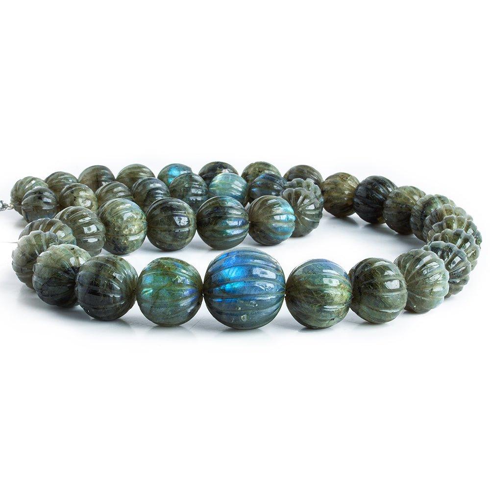 Labradorite hand carved melon beads 20 inch 11.5-18.5mm 39 pieces - The Bead Traders