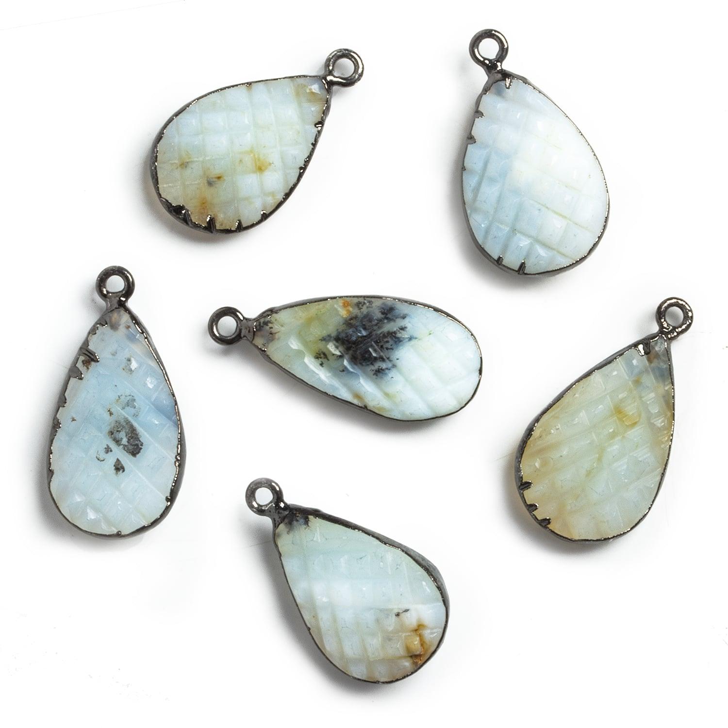 Large Black Gold Leafed Carved Blue Peruvian Opal Pear Pendant - The Bead Traders