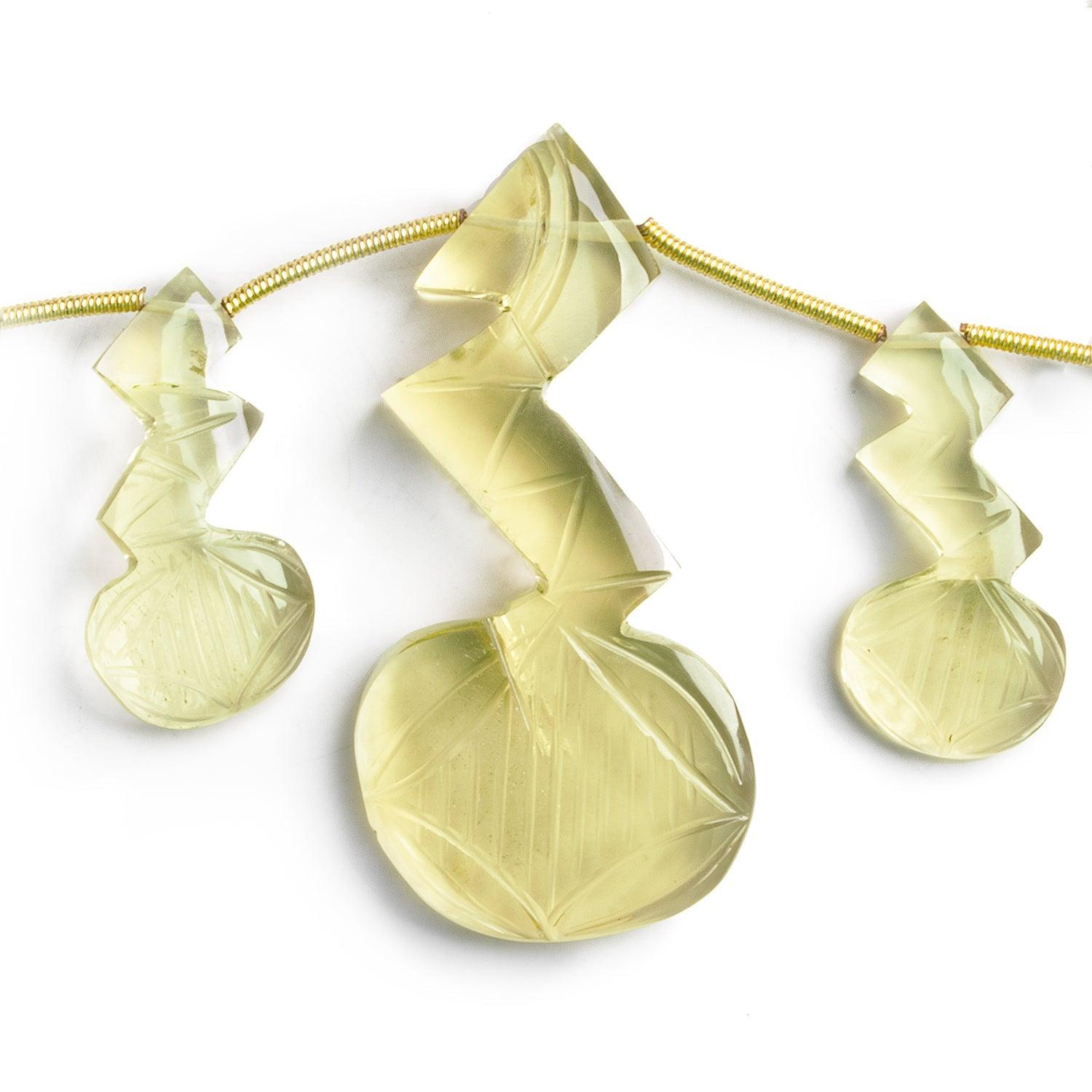 Lemon Quartz Carved Focals 3 inch 3 beads - The Bead Traders