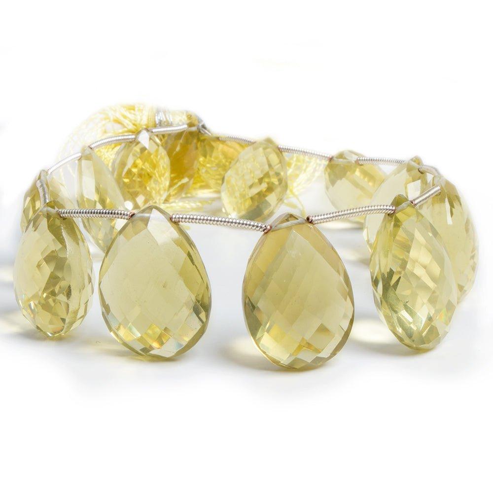 Lemon Quartz Faceted Pear Briolette Beads, 8" length, 12x9-23x16mm, 13 pcs - The Bead Traders