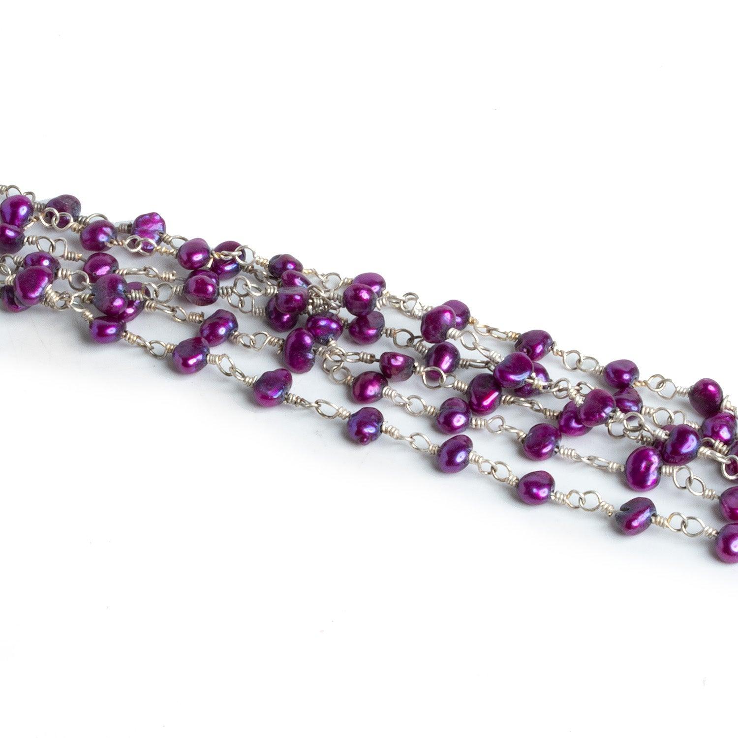 Lot of 9ft - 4mm Purple Baroque Pearl Silver Chain - The Bead Traders
