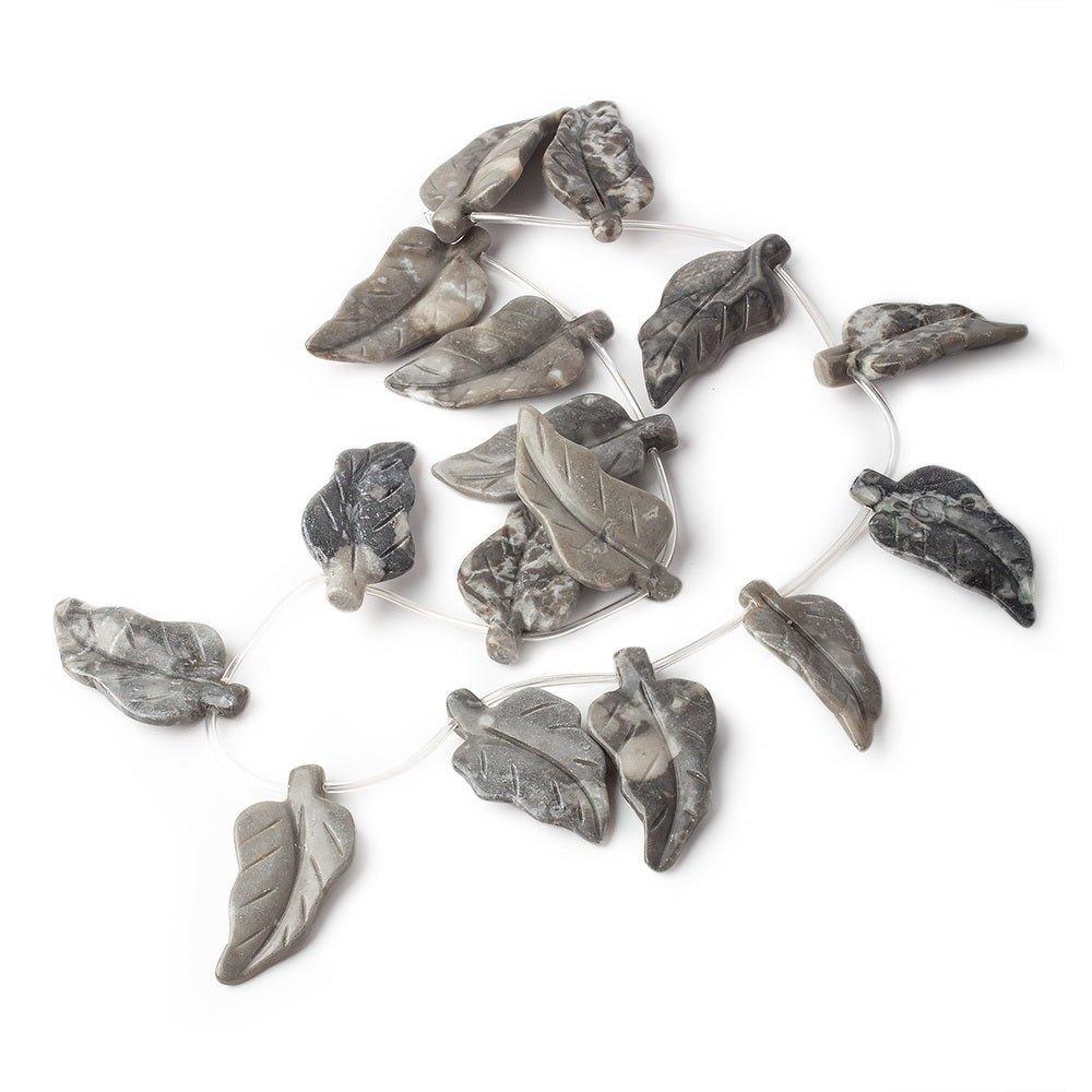 Marbled Grey Agate Beads Top Drilled Leaves 16 pieces - The Bead Traders
