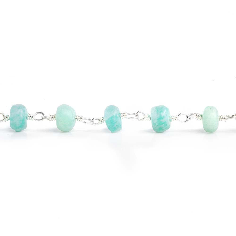 Matte Amazonite Rondelle Silver Plated Chain by the Foot 32 pieces - The Bead Traders